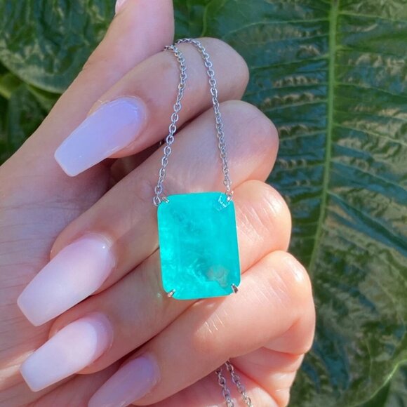 MAGIC AMULET GLOWING NATURAL PARAIBA TOURMALINE NECKLACE...